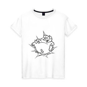 Женская футболка хлопок с принтом Поросенок в Кировске, 100% хлопок | прямой крой, круглый вырез горловины, длина до линии бедер, слегка спущенное плечо | поросенок | свинка | свинья | хрюн | хрюшка