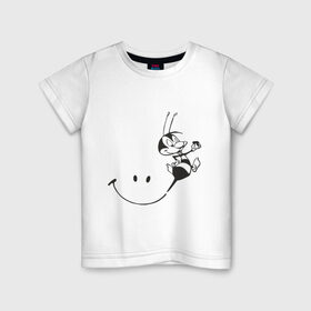 Детская футболка хлопок с принтом Пчелка в Кировске, 100% хлопок | круглый вырез горловины, полуприлегающий силуэт, длина до линии бедер | пчела | пчелка | улыбка