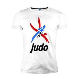 Мужская футболка премиум с принтом Дзюдо - Judo эмблема в Кировске, 92% хлопок, 8% лайкра | приталенный силуэт, круглый вырез ворота, длина до линии бедра, короткий рукав | Тематика изображения на принте: дзюдо