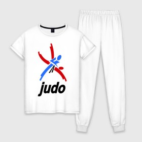 Женская пижама хлопок с принтом Дзюдо - Judo эмблема в Кировске, 100% хлопок | брюки и футболка прямого кроя, без карманов, на брюках мягкая резинка на поясе и по низу штанин | дзюдо