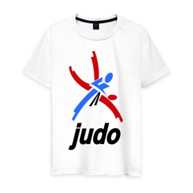 Мужская футболка хлопок с принтом Дзюдо - Judo эмблема в Кировске, 100% хлопок | прямой крой, круглый вырез горловины, длина до линии бедер, слегка спущенное плечо. | Тематика изображения на принте: дзюдо