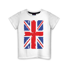 Детская футболка хлопок с принтом Британский флаг в Кировске, 100% хлопок | круглый вырез горловины, полуприлегающий силуэт, длина до линии бедер | Тематика изображения на принте: great britain | uk | united kingdom | английский флаг | британский флаг | флаг uk | флаг англии | флаг британии | флаг великобритании