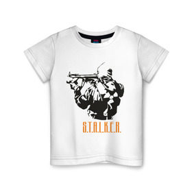 Детская футболка хлопок с принтом Stalker 2 в Кировске, 100% хлопок | круглый вырез горловины, полуприлегающий силуэт, длина до линии бедер | 