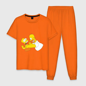 Мужская пижама хлопок с принтом Гомер душит Барта в Кировске, 100% хлопок | брюки и футболка прямого кроя, без карманов, на брюках мягкая резинка на поясе и по низу штанин
 | гомер