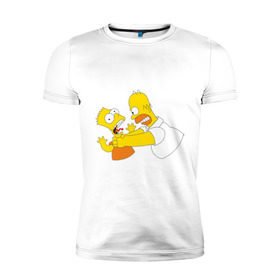 Мужская футболка премиум с принтом Гомер душит Барта в Кировске, 92% хлопок, 8% лайкра | приталенный силуэт, круглый вырез ворота, длина до линии бедра, короткий рукав | гомер