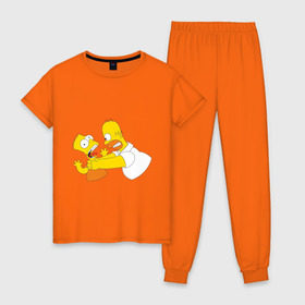 Женская пижама хлопок с принтом Гомер душит Барта в Кировске, 100% хлопок | брюки и футболка прямого кроя, без карманов, на брюках мягкая резинка на поясе и по низу штанин | гомер