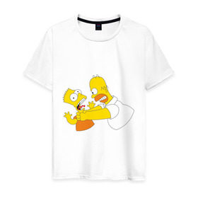 Мужская футболка хлопок с принтом Гомер душит Барта в Кировске, 100% хлопок | прямой крой, круглый вырез горловины, длина до линии бедер, слегка спущенное плечо. | гомер