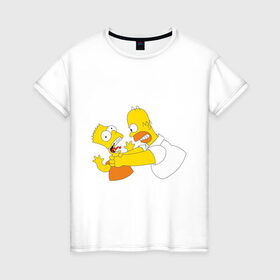 Женская футболка хлопок с принтом Гомер душит Барта в Кировске, 100% хлопок | прямой крой, круглый вырез горловины, длина до линии бедер, слегка спущенное плечо | гомер