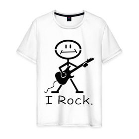 Мужская футболка хлопок с принтом Чувак с гитарой - I Rock в Кировске, 100% хлопок | прямой крой, круглый вырез горловины, длина до линии бедер, слегка спущенное плечо. | Тематика изображения на принте: гитара