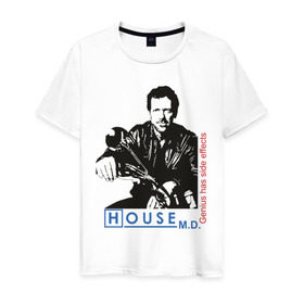 Мужская футболка хлопок с принтом House m.d. Genious в Кировске, 100% хлопок | прямой крой, круглый вырез горловины, длина до линии бедер, слегка спущенное плечо. | house | house md | доктор хауз | доктор хаус | хаус | хью лори