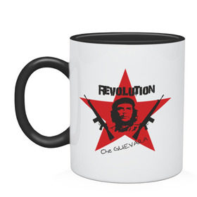 Кружка двухцветная с принтом Che Guevara - revolution в Кировске, керамика | объем — 330 мл, диаметр — 80 мм. Цветная ручка и кайма сверху, в некоторых цветах — вся внутренняя часть | Тематика изображения на принте: che guevara | revolution | гевара | звезда | куба | революция | че