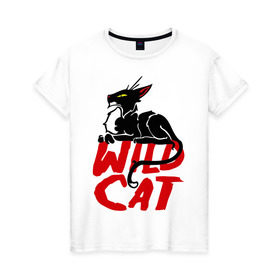 Женская футболка хлопок с принтом Wild Cat (2) в Кировске, 100% хлопок | прямой крой, круглый вырез горловины, длина до линии бедер, слегка спущенное плечо | Тематика изображения на принте: wild cat | дикая кошка | киса | кошечка | кошка | кошки