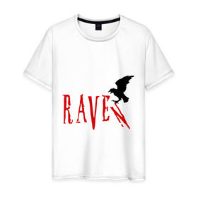 Мужская футболка хлопок с принтом Raven - Ворон в Кировске, 100% хлопок | прямой крой, круглый вырез горловины, длина до линии бедер, слегка спущенное плечо. | raven | ворон | ворона | птица | силуэт | черный ворон