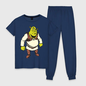 Женская пижама хлопок с принтом Shrek (3) в Кировске, 100% хлопок | брюки и футболка прямого кроя, без карманов, на брюках мягкая резинка на поясе и по низу штанин | shrek | шрек