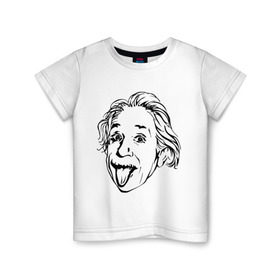Детская футболка хлопок с принтом Эйнштейн в Кировске, 100% хлопок | круглый вырез горловины, полуприлегающий силуэт, длина до линии бедер | Тематика изображения на принте: albert einstein | альберт эйнштейн | высунутый язык | знаменитость | наука | ученый | физик | эйнштейн