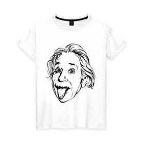 Женская футболка хлопок с принтом Эйнштейн в Кировске, 100% хлопок | прямой крой, круглый вырез горловины, длина до линии бедер, слегка спущенное плечо | albert einstein | альберт эйнштейн | высунутый язык | знаменитость | наука | ученый | физик | эйнштейн