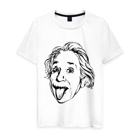 Мужская футболка хлопок с принтом Эйнштейн в Кировске, 100% хлопок | прямой крой, круглый вырез горловины, длина до линии бедер, слегка спущенное плечо. | albert einstein | альберт эйнштейн | высунутый язык | знаменитость | наука | ученый | физик | эйнштейн
