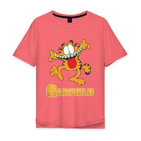Мужская футболка хлопок Oversize с принтом Garfield в Кировске, 100% хлопок | свободный крой, круглый ворот, “спинка” длиннее передней части | garfield | гарфилд