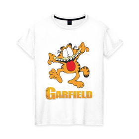 Женская футболка хлопок с принтом Garfield в Кировске, 100% хлопок | прямой крой, круглый вырез горловины, длина до линии бедер, слегка спущенное плечо | Тематика изображения на принте: garfield | гарфилд