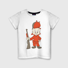 Детская футболка хлопок с принтом Охотник с ружьем в Кировске, 100% хлопок | круглый вырез горловины, полуприлегающий силуэт, длина до линии бедер | мульт | мульташные | охотник | прикольные | рисунок | ружье