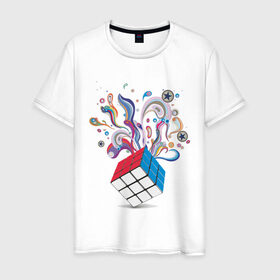 Мужская футболка хлопок с принтом КРеатив в Кировске, 100% хлопок | прямой крой, круглый вырез горловины, длина до линии бедер, слегка спущенное плечо. | colors | дизайн | краски | кубик рубика | поток цвета | цвета
