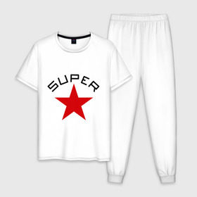 Мужская пижама хлопок с принтом Super Star (2) в Кировске, 100% хлопок | брюки и футболка прямого кроя, без карманов, на брюках мягкая резинка на поясе и по низу штанин
 | star | super | звезда | суперстар