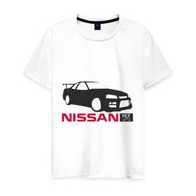 Мужская футболка хлопок с принтом Nissan GTR в Кировске, 100% хлопок | прямой крой, круглый вырез горловины, длина до линии бедер, слегка спущенное плечо. | nissan | nissan gtr | авто | автомобиль | машины | нисан | нисанчик | ниссан | тачки