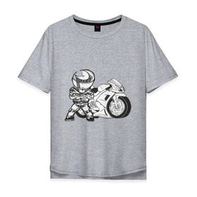 Мужская футболка хлопок Oversize с принтом Мотоциклист в Кировске, 100% хлопок | свободный крой, круглый ворот, “спинка” длиннее передней части | байк | байкер