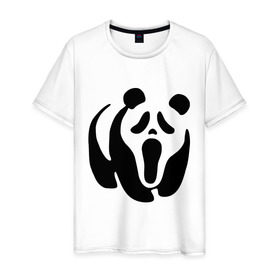 Мужская футболка хлопок с принтом Scream Panda в Кировске, 100% хлопок | прямой крой, круглый вырез горловины, длина до линии бедер, слегка спущенное плечо. | панда