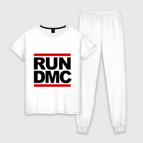 Женская пижама хлопок с принтом Run DMC в Кировске, 100% хлопок | брюки и футболка прямого кроя, без карманов, на брюках мягкая резинка на поясе и по низу штанин | dmc | gangsta | gansta | hip hop | hop | rap | run | рэп | рэпчина | хип | хип хоп | хипхоп | хоп
