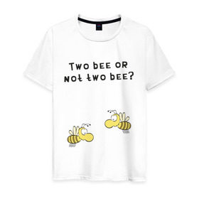Мужская футболка хлопок с принтом Two bee or not two bee в Кировске, 100% хлопок | прямой крой, круглый вырез горловины, длина до линии бедер, слегка спущенное плечо. | Тематика изображения на принте: bee | two bee or not two bee | быть или не быть | вопрос | пчелки | пчелы | цитаты | шекспир