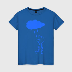 Женская футболка хлопок с принтом Человечек в Кировске, 100% хлопок | прямой крой, круглый вырез горловины, длина до линии бедер, слегка спущенное плечо | высунутый язык | дождь | капли дождя | контуры человека | облако | открытый рот | силуэт | человек