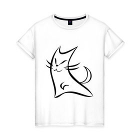 Женская футболка хлопок с принтом Walking Cat в Кировске, 100% хлопок | прямой крой, круглый вырез горловины, длина до линии бедер, слегка спущенное плечо | Тематика изображения на принте: 