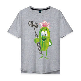Мужская футболка хлопок Oversize с принтом Огурец в Кировске, 100% хлопок | свободный крой, круглый ворот, “спинка” длиннее передней части | дача | дачник | овощи | огурец | огурчик | садовод