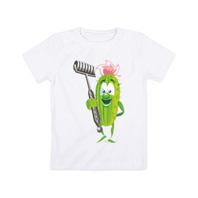 Детская футболка хлопок с принтом Огурец в Кировске, 100% хлопок | круглый вырез горловины, полуприлегающий силуэт, длина до линии бедер | дача | дачник | овощи | огурец | огурчик | садовод