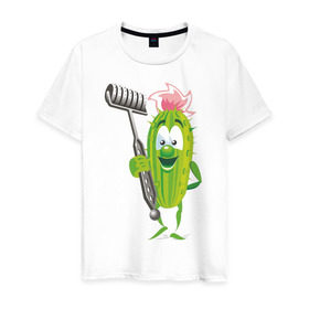 Мужская футболка хлопок с принтом Огурец в Кировске, 100% хлопок | прямой крой, круглый вырез горловины, длина до линии бедер, слегка спущенное плечо. | дача | дачник | овощи | огурец | огурчик | садовод