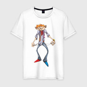 Мужская футболка хлопок с принтом Расстроенный мальчик в Кировске, 100% хлопок | прямой крой, круглый вырез горловины, длина до линии бедер, слегка спущенное плечо. | 
