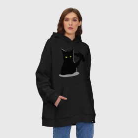 Худи SuperOversize хлопок с принтом Black Cat Shooter в Кировске, 70% хлопок, 30% полиэстер, мягкий начес внутри | карман-кенгуру, эластичная резинка на манжетах и по нижней кромке, двухслойный капюшон
 | кот | кошка | кошка с пистолетом | кошки | пистолет | револьвер | черная кошка