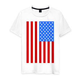 Мужская футболка хлопок с принтом Американский флаг в Кировске, 100% хлопок | прямой крой, круглый вырез горловины, длина до линии бедер, слегка спущенное плечо. | america | usa | америка | соединенные штаты | сша | флаг | штаты
