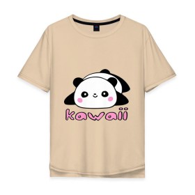 Мужская футболка хлопок Oversize с принтом Kawaii Panda (Кавай Панда) в Кировске, 100% хлопок | свободный крой, круглый ворот, “спинка” длиннее передней части | панда