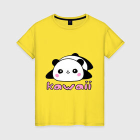 Женская футболка хлопок с принтом Kawaii Panda (Кавай Панда) в Кировске, 100% хлопок | прямой крой, круглый вырез горловины, длина до линии бедер, слегка спущенное плечо | панда