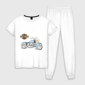 Женская пижама хлопок с принтом Harley (2) в Кировске, 100% хлопок | брюки и футболка прямого кроя, без карманов, на брюках мягкая резинка на поясе и по низу штанин | байк | дэвидсон | харлей | харли
