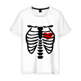 Мужская футболка хлопок с принтом Skeleton heart в Кировске, 100% хлопок | прямой крой, круглый вырез горловины, длина до линии бедер, слегка спущенное плечо. | скелет