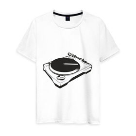 Мужская футболка хлопок с принтом DJ пульт в Кировске, 100% хлопок | прямой крой, круглый вырез горловины, длина до линии бедер, слегка спущенное плечо. | deejay | dj | вертушка | диджей | пластинка