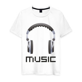 Мужская футболка хлопок с принтом Music headphones в Кировске, 100% хлопок | прямой крой, круглый вырез горловины, длина до линии бедер, слегка спущенное плечо. | 