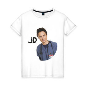 Женская футболка хлопок с принтом Джон Дориан (JD)(Клиника) в Кировске, 100% хлопок | прямой крой, круглый вырез горловины, длина до линии бедер, слегка спущенное плечо | scrubs | джон дориан | клиника