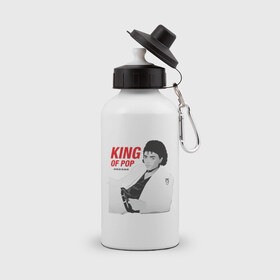 Бутылка спортивная с принтом King of pop в Кировске, металл | емкость — 500 мл, в комплекте две пластиковые крышки и карабин для крепления | майкл джексон