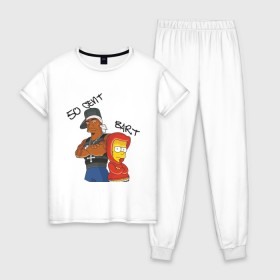 Женская пижама хлопок с принтом 50 cent and Bart в Кировске, 100% хлопок | брюки и футболка прямого кроя, без карманов, на брюках мягкая резинка на поясе и по низу штанин | 50 cent | simpsons | барт | симпсоны | симсоны