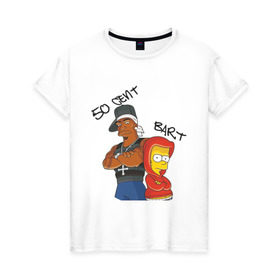 Женская футболка хлопок с принтом 50 cent and Bart в Кировске, 100% хлопок | прямой крой, круглый вырез горловины, длина до линии бедер, слегка спущенное плечо | 50 cent | simpsons | барт | симпсоны | симсоны