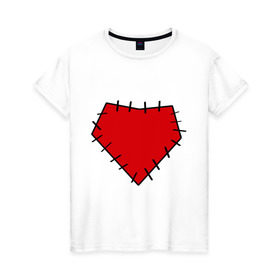 Женская футболка хлопок с принтом Заплатка на сердце в Кировске, 100% хлопок | прямой крой, круглый вырез горловины, длина до линии бедер, слегка спущенное плечо | заплатка | любовь | отношения | сердце | чувства